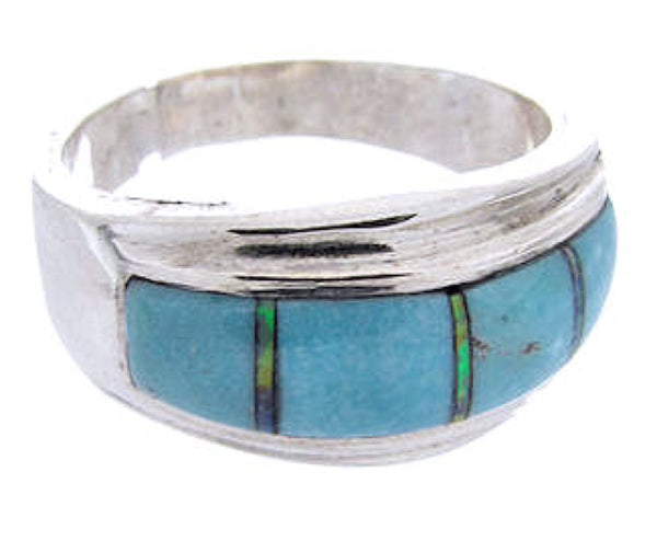Turquoise Opal Inlay Genuine Sterling Silver Ring Size 5-3/4 DS38238